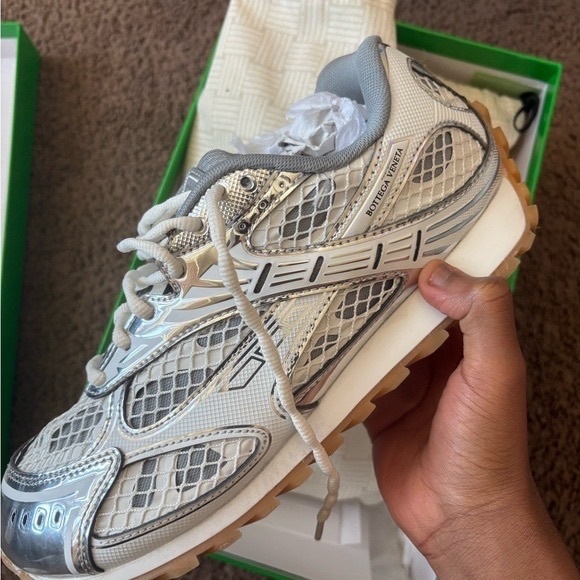 Bottega Veneta silver and White Athletic Shoes